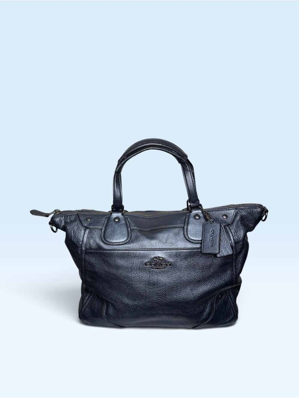 Coach Mickie Grain Metallic Blue Satchel F34040